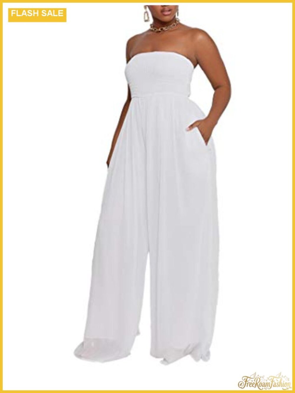 Women's Strapless Smocked Wide Leg Jumpsuit